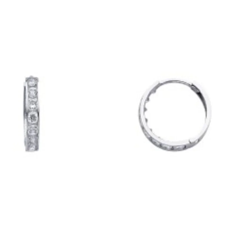14K White Gold 3mm CZ Huggies Earrings